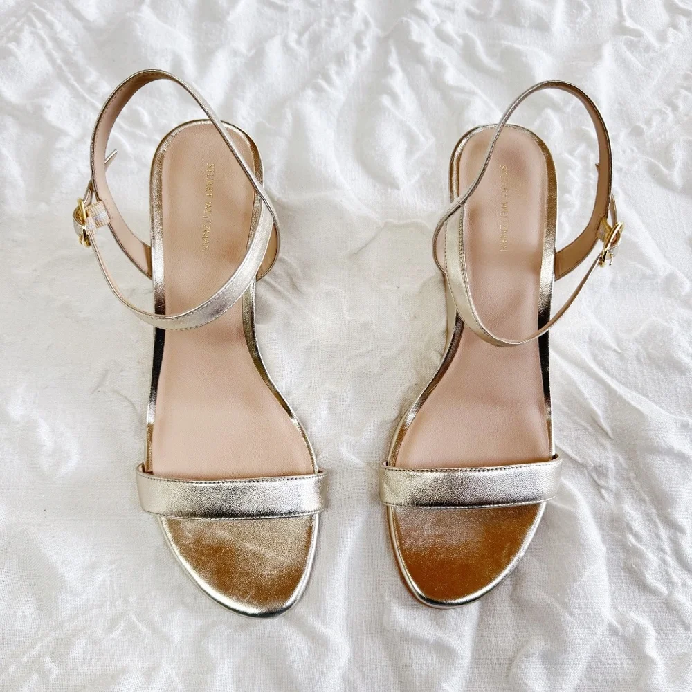 Stuart Weitzman Metallic Gold Wedge Sandals - Picture 3 of 9